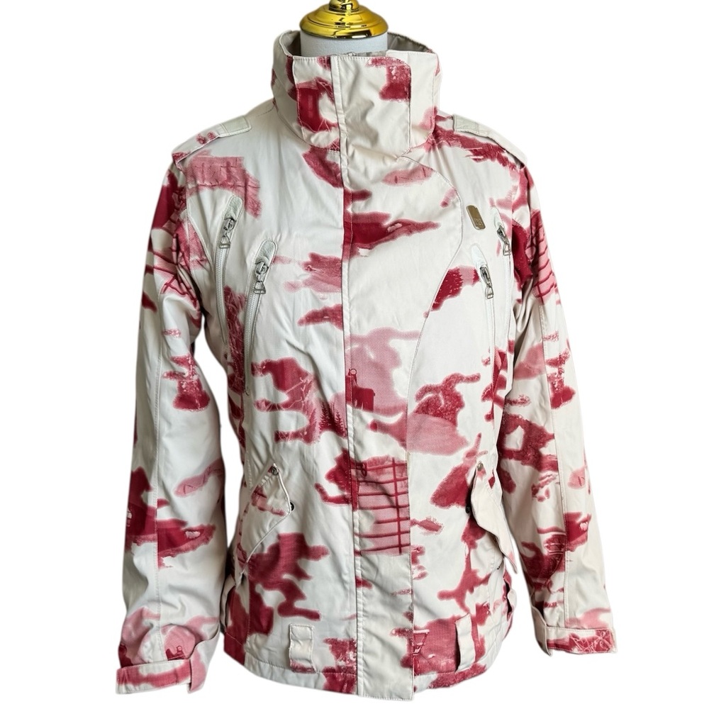 Y2K DC EXOTEX 10K Women’s M Snowboarding Jacket Red Camo Sherpa Waterproof READ